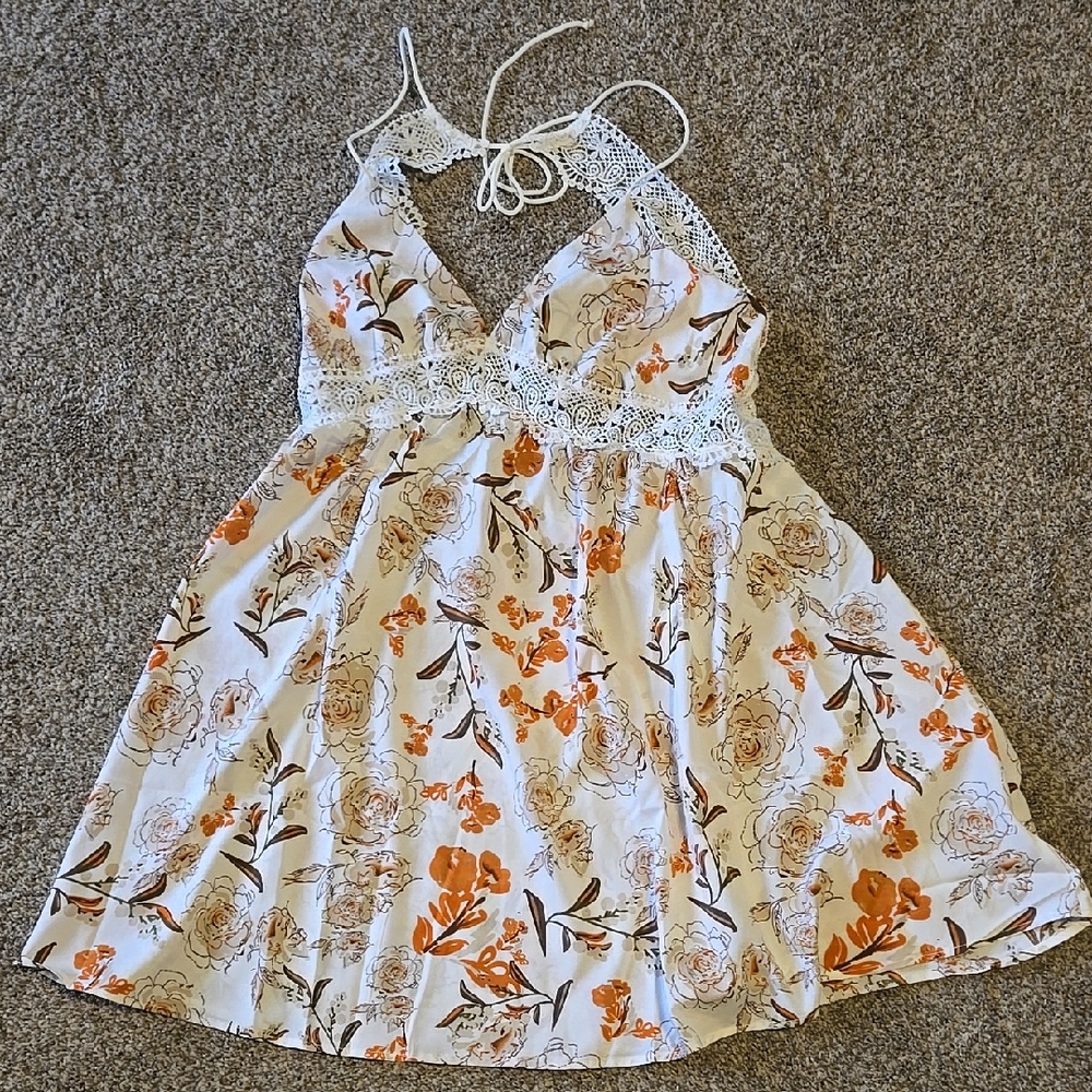 Floral Halter Dress with Lace Detail